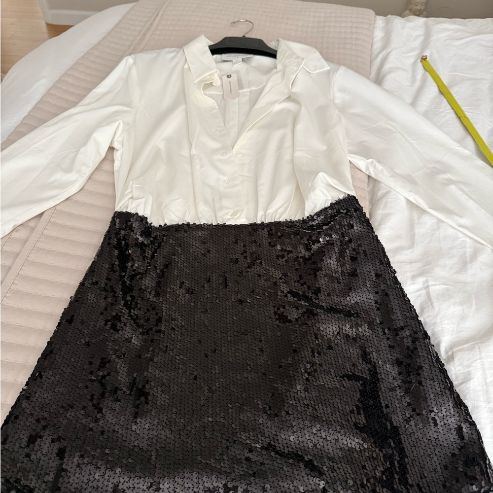 White and Black Sequin Dress Shirt